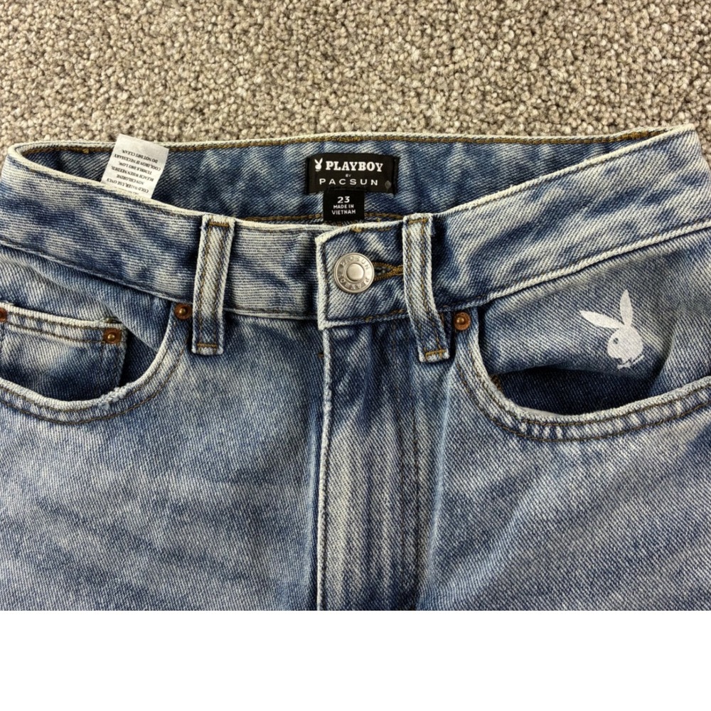 Playboy PacSun 90s Boyfriend High Waist Pink Bunny‎ Rainbow Slash Back Womens 23